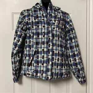 Columbia Girl's Aqua Brown Purple Plaid Snow ski jacket Youth 18 20 XL